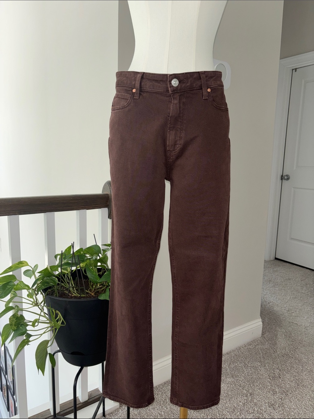 PAIGE Chocolate Brown Straight-Leg Jeans